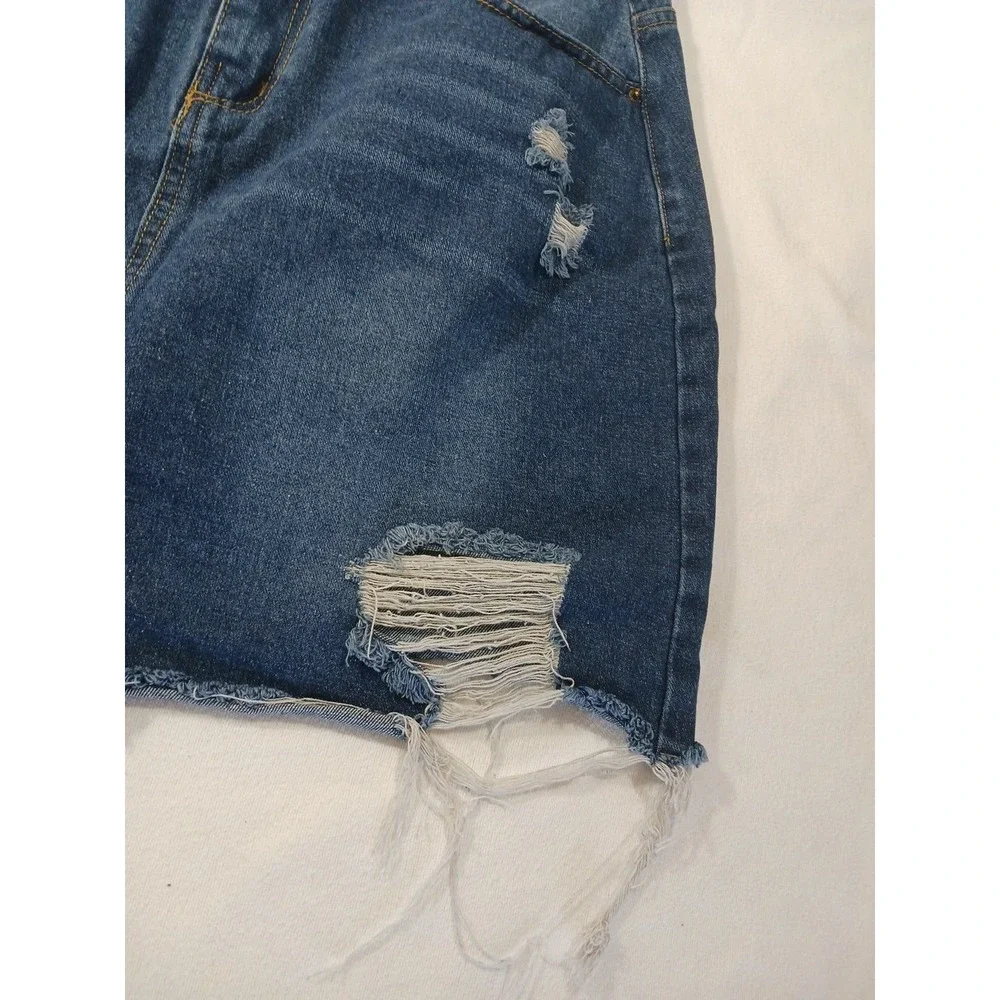 Shein Distressed Denim Mini‎ Skirt 0XL (US 12) Raw Hem Y2K Indie Sleaze Casual